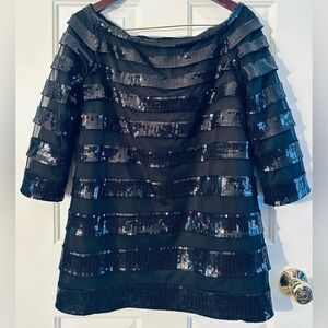 TADASHI SHOJI 8 Blk Evening Wedding Black Tie Sequin Off Shoulder Mesh Retro Top